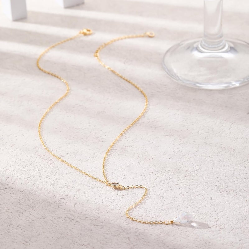 Pancert Gold Necklace for Women, Dainty Long Necklace 14k Gold Plated/Silver Y-Shaped Pendant Necklace Trendy Layered Cz Beaded Chain Lip chain Drop Necklaces for Women Gift Jewelry - Image 3